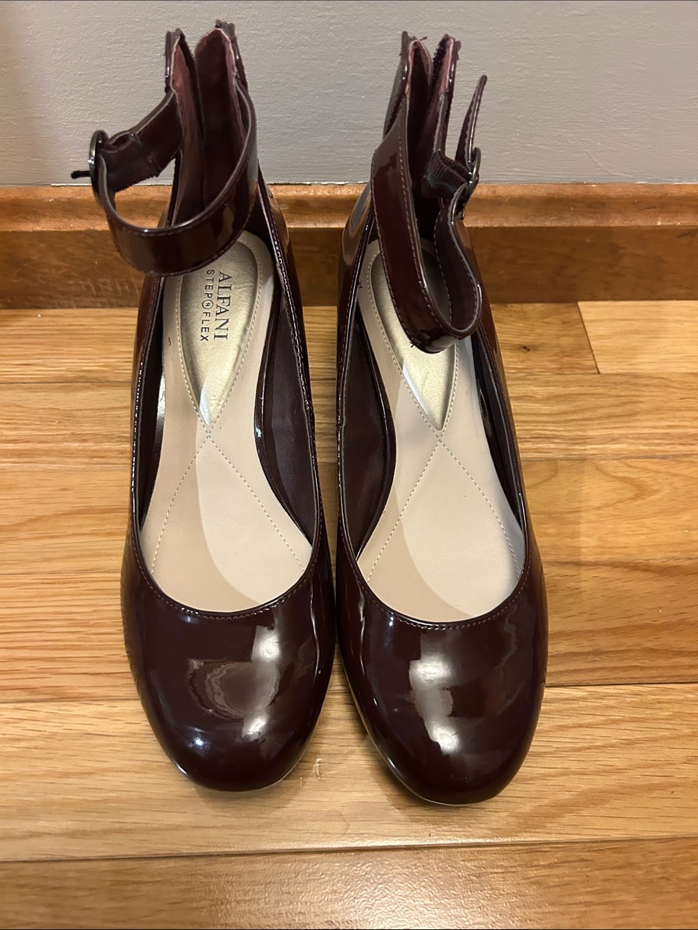 Alfani Burgundy Patent Ankle-Strap Pumps with Rounded Toe
